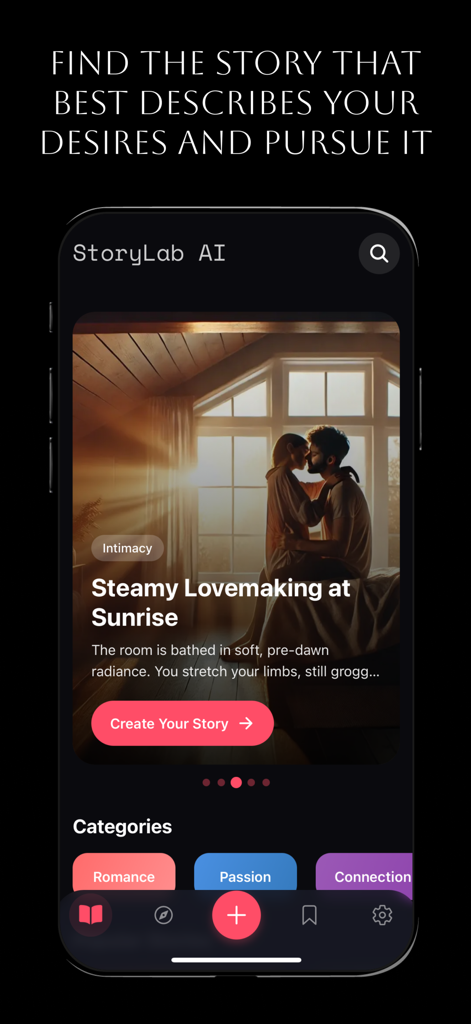 StoryLab AI: Limitless Stories - StoryLab AI app interface with romantic story categories and creation options