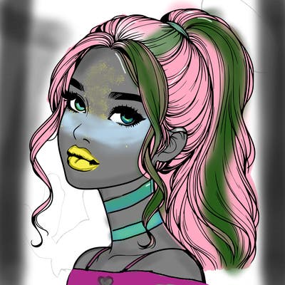 realistic girl with a ponytail on her hair and lips