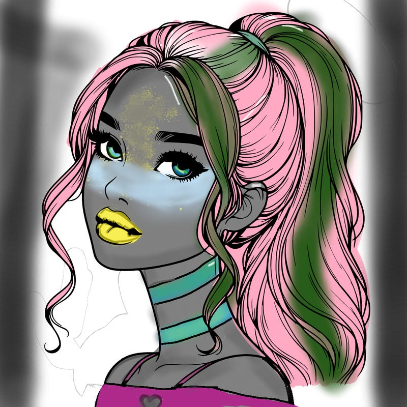 realistic girl with a ponytail on her hair and lips