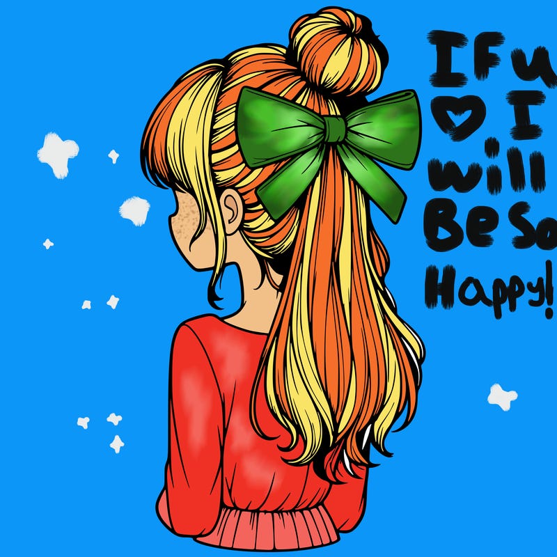 realistic girl  with hip length hair a bun and a big bow on the back of head