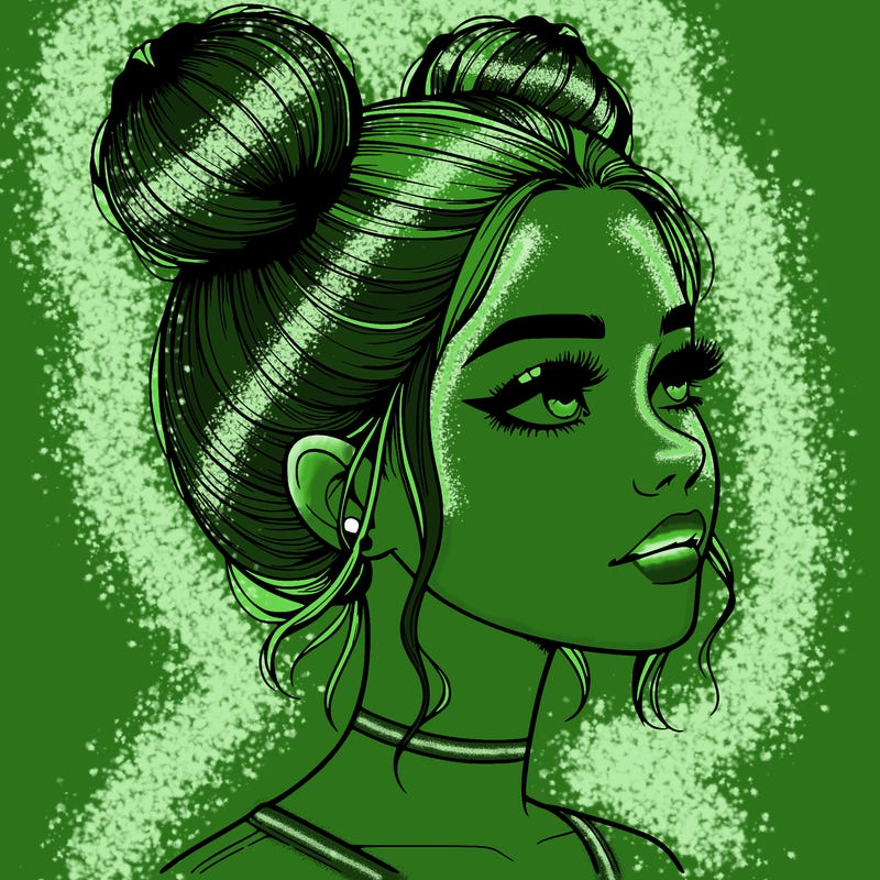 realistic girl with buns on the top of her head