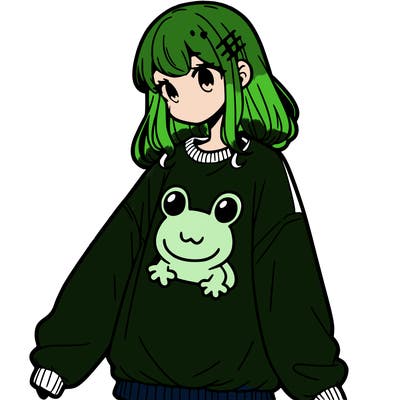 girl wearing frogging sweatshirt