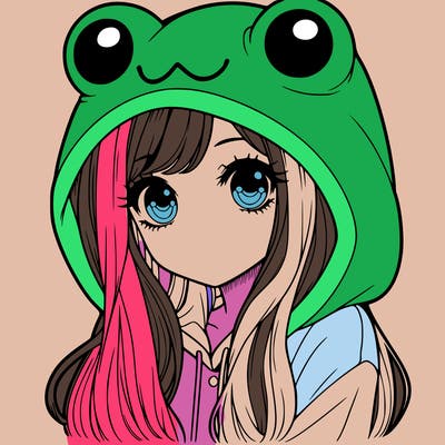 a pretty girl wearing a frog hoodie portrait with long hair