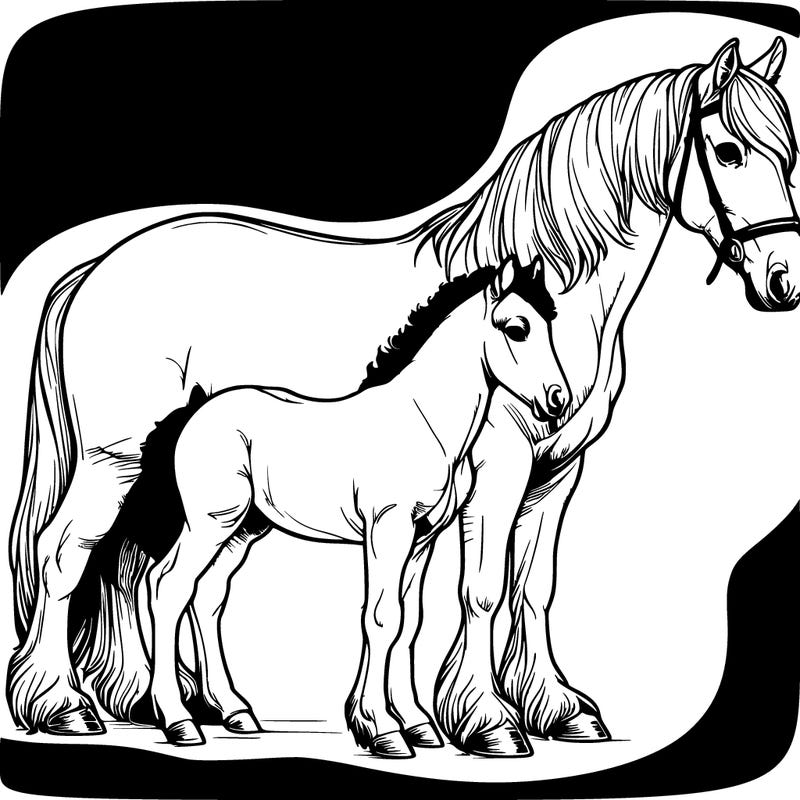 realistic mare and foal