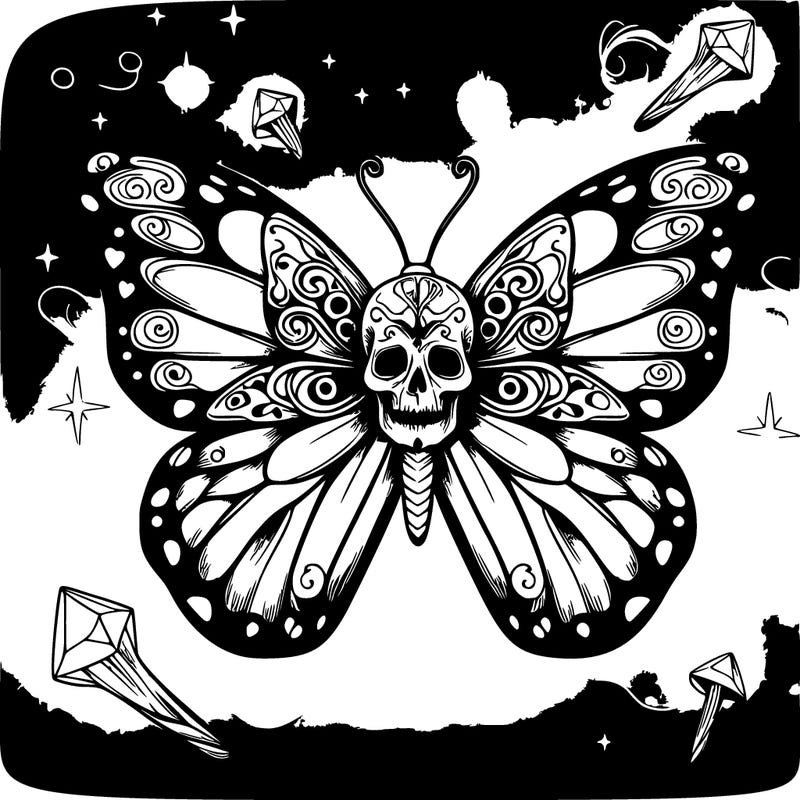 realistic butterfly. magical background. skull pattern on wings.