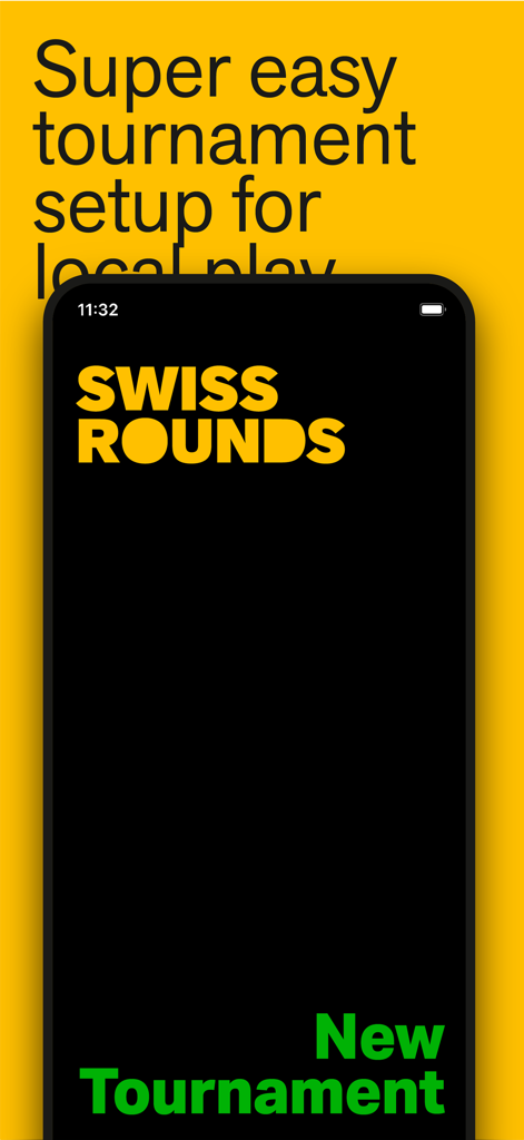 Swiss Rounds - Écran d'accueil de l'application Swiss Rounds avec un bouton Nouveau Tournoi pour une organisation facile de tournois de jeux de cartes.