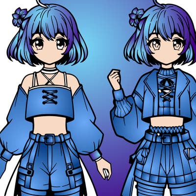 anime girl in a crop top and shorts