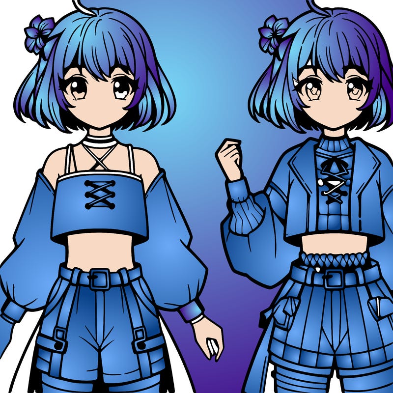 anime girl in a crop top and shorts