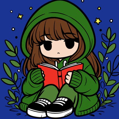 girl in oversized hoodie reading a book