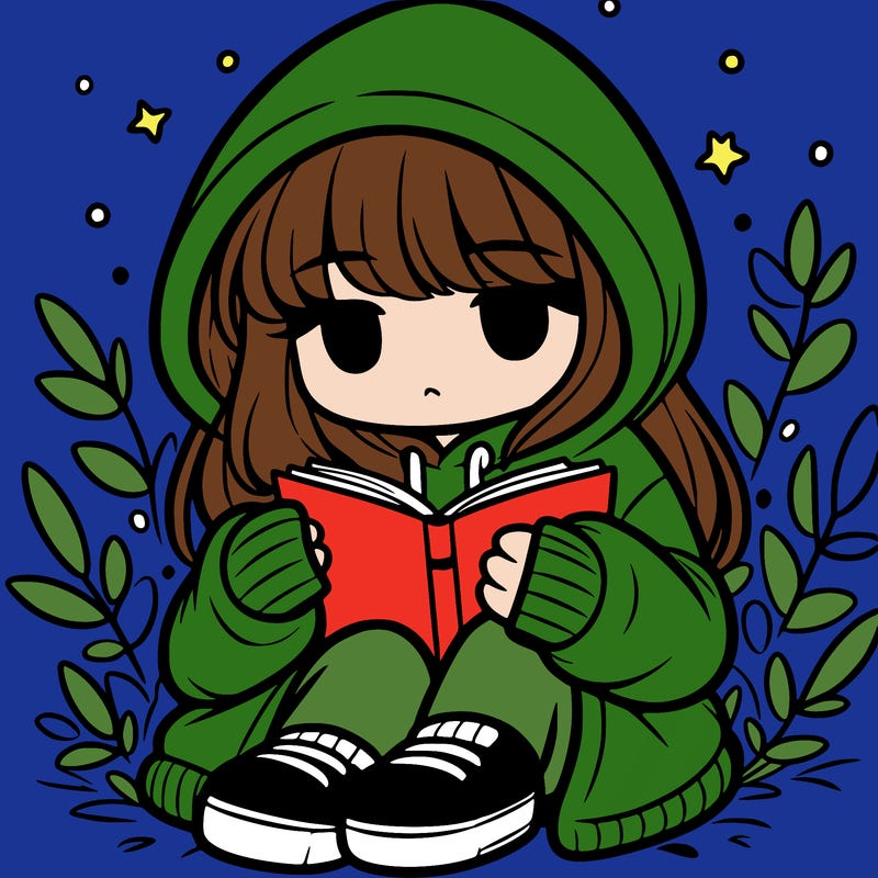 girl in oversized hoodie reading a book