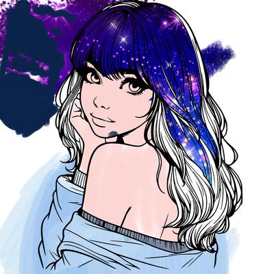 realistic girl with bangs looking over her shoulder