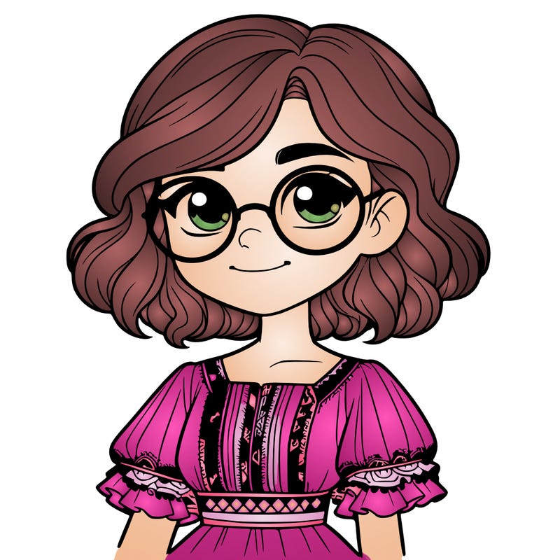 one girl with medium short hair, which are wavy. she has round glasses. she wears a latina outfit.