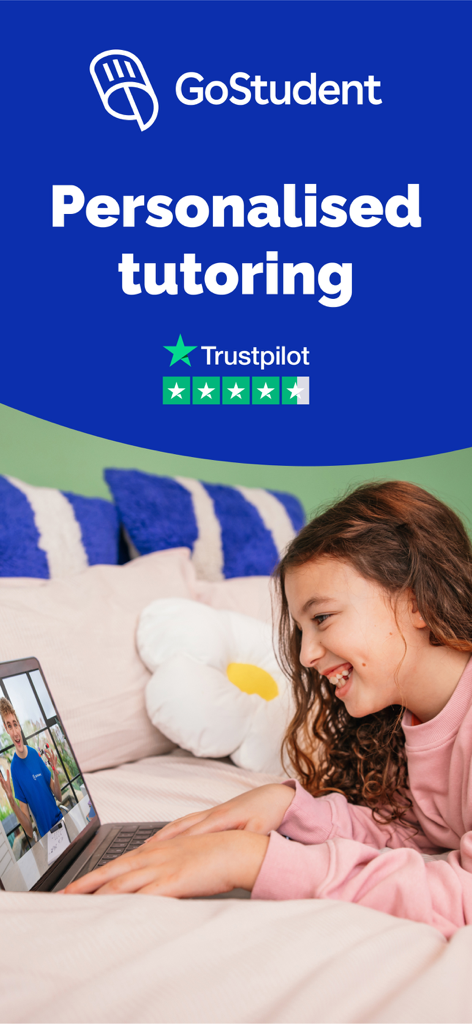 GoStudent 1:1 Online Learning - A young student smiling during a personalised online tutoring session on her laptop