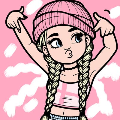 realistic teenage girl with braids and a beanie and crop top doing 🫶🏼
