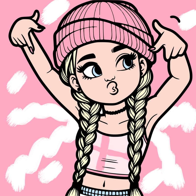 realistic teenage girl with braids and a beanie and crop top doing 🫶🏼