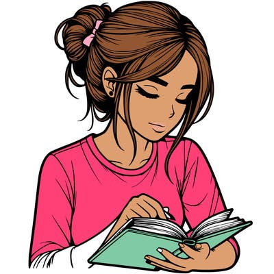 realistic girl reading by herself