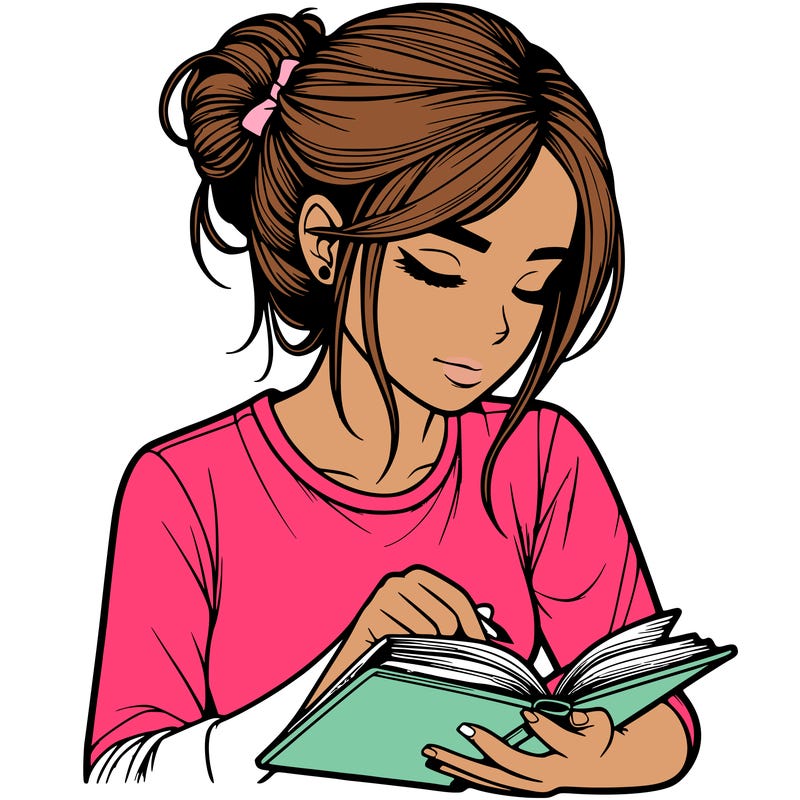 realistic girl reading by herself