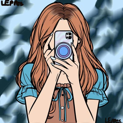 a realistic girl holding her phone taking pictures