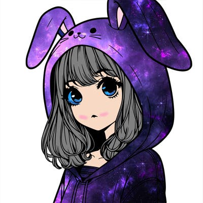 realistic girl wearing a bunny hoodie