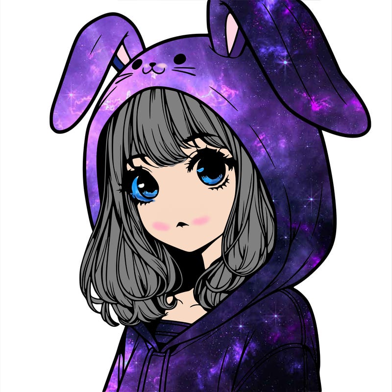 realistic girl wearing a bunny hoodie