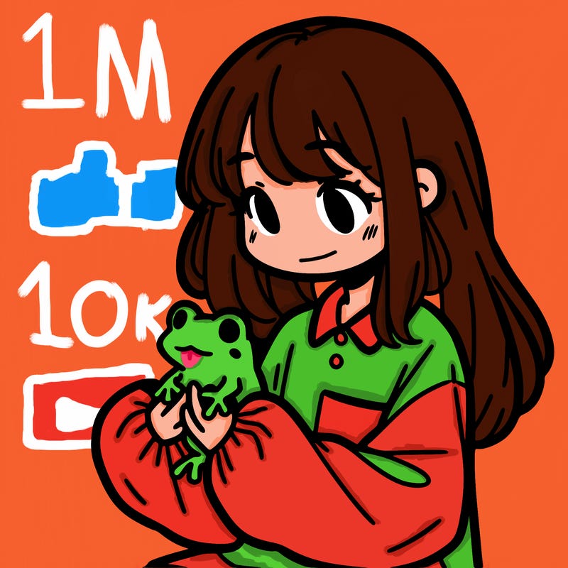 girl with long hair and a oversized shirt. and she is holding a frog