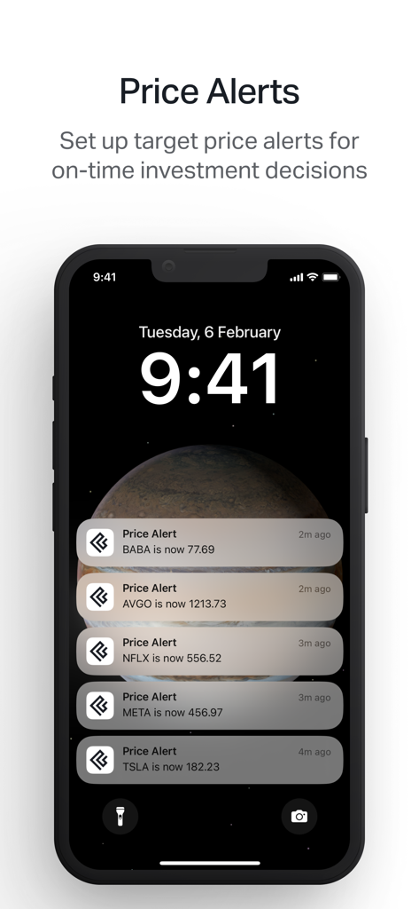 Koyfin: Market Data & Analysis - Koyfin 앱이 iPhone 잠금 화면에 실시간 주식 가격 알림 표시