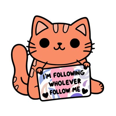 cat with a sign that says i’m following whoever follows me