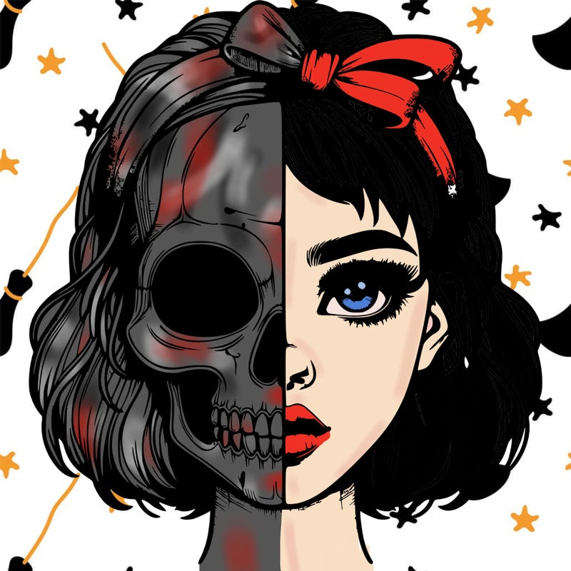 realistic girl with half skull mask