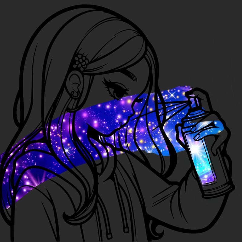 a realistic girl spray painting