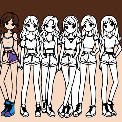 a group of girls wearing crop tops and shorts