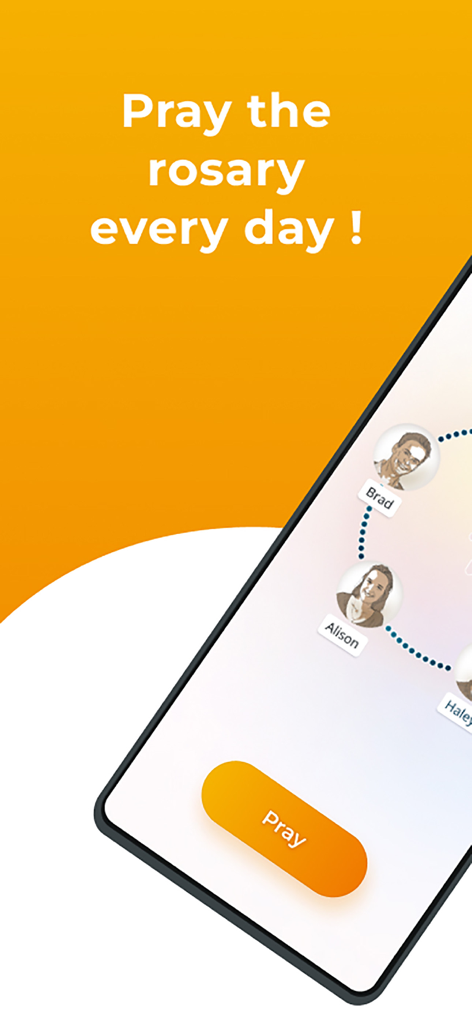 Rosario - Pray the Rosary - Schermata dell'app mobile Rosario con un prompt di preghiera giornaliero e una catena di preghiera comunitaria