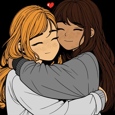 realistic two girls hugging