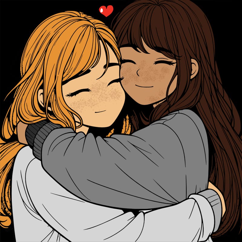 realistic two girls hugging