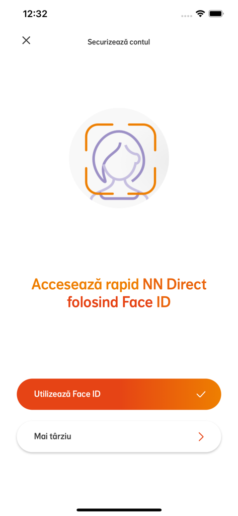 Setup screen for Face ID biometric login in the NN Direct finance app