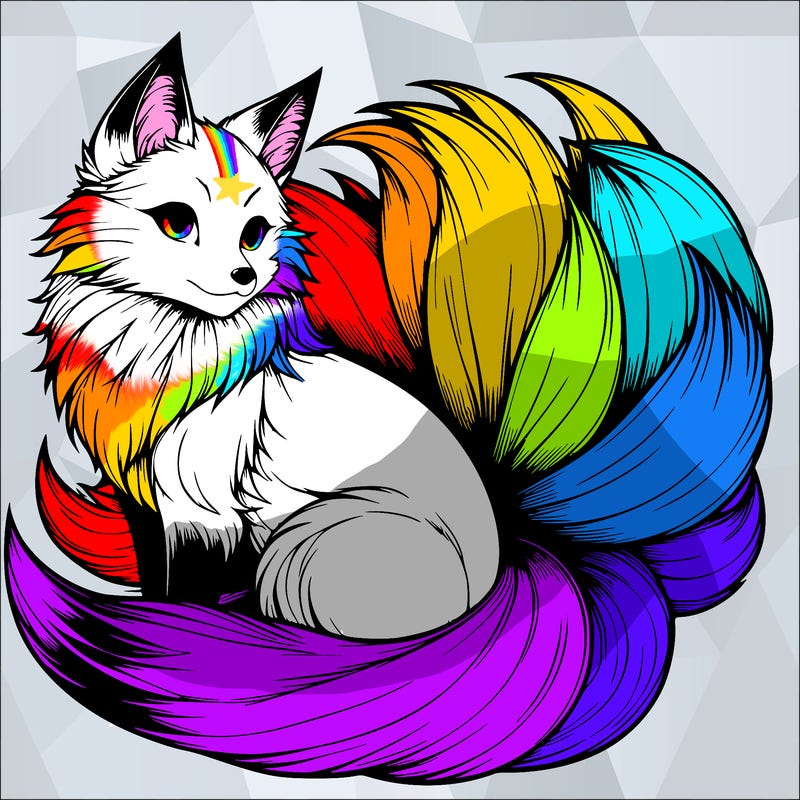 realistic detailed 9 tailed anime fox