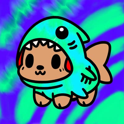 cute dog wearing a shark costume