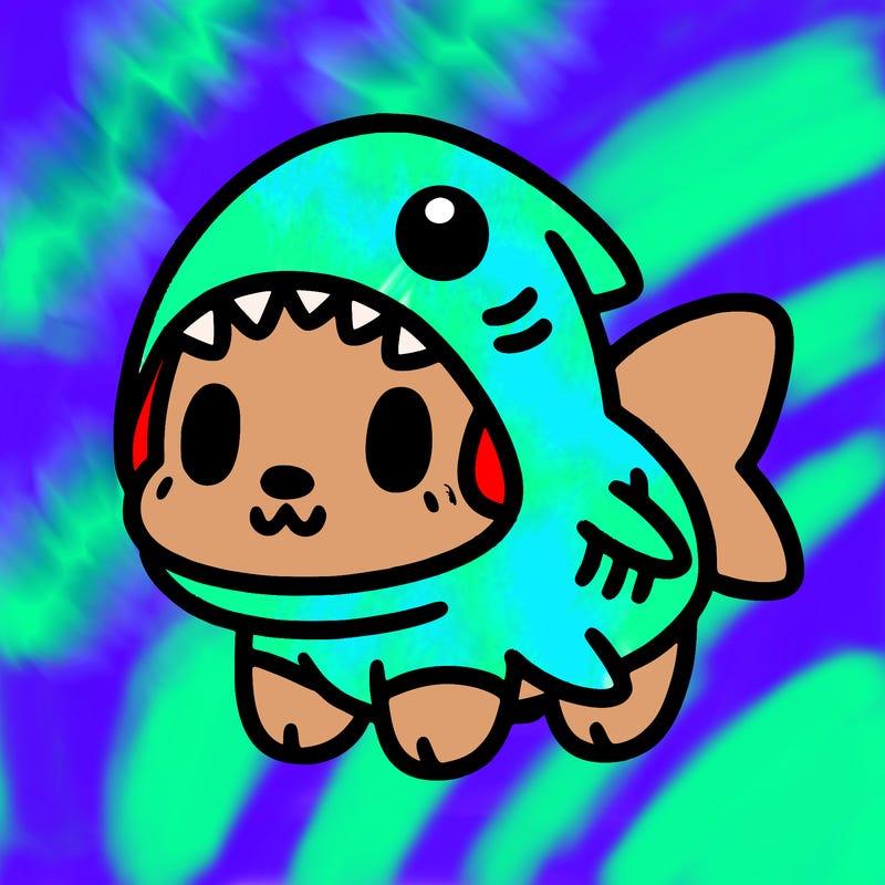 cute dog wearing a shark costume