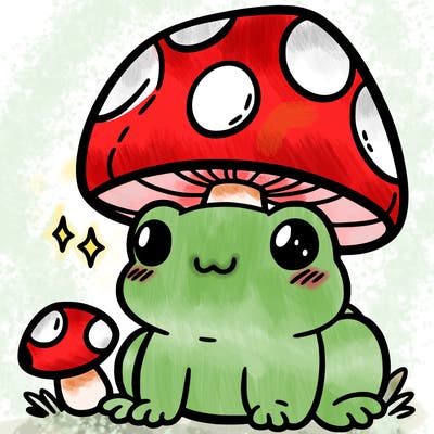 a cute frog with a mushroom hat