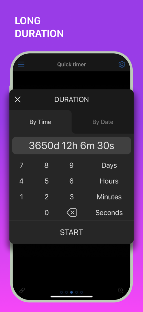 Interface of the MultiTimer app for setting a long duration countdown timer across days hours and minutes