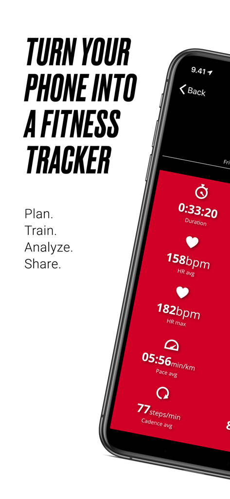 Polar Beat app showing workout statistics including heart rate and pace on a smartphone