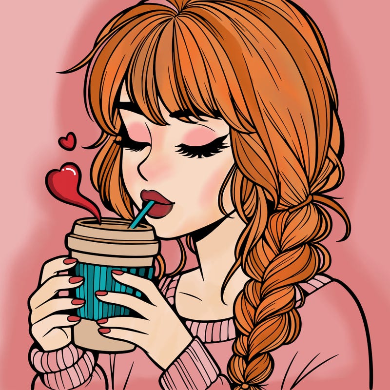realistic girl drinking coffee