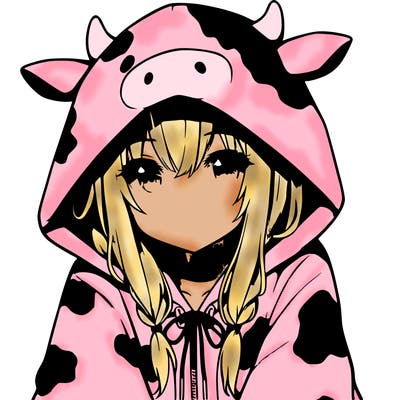 anime girl with cow hoodie