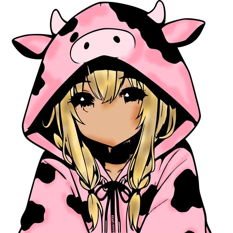 anime girl with cow hoodie