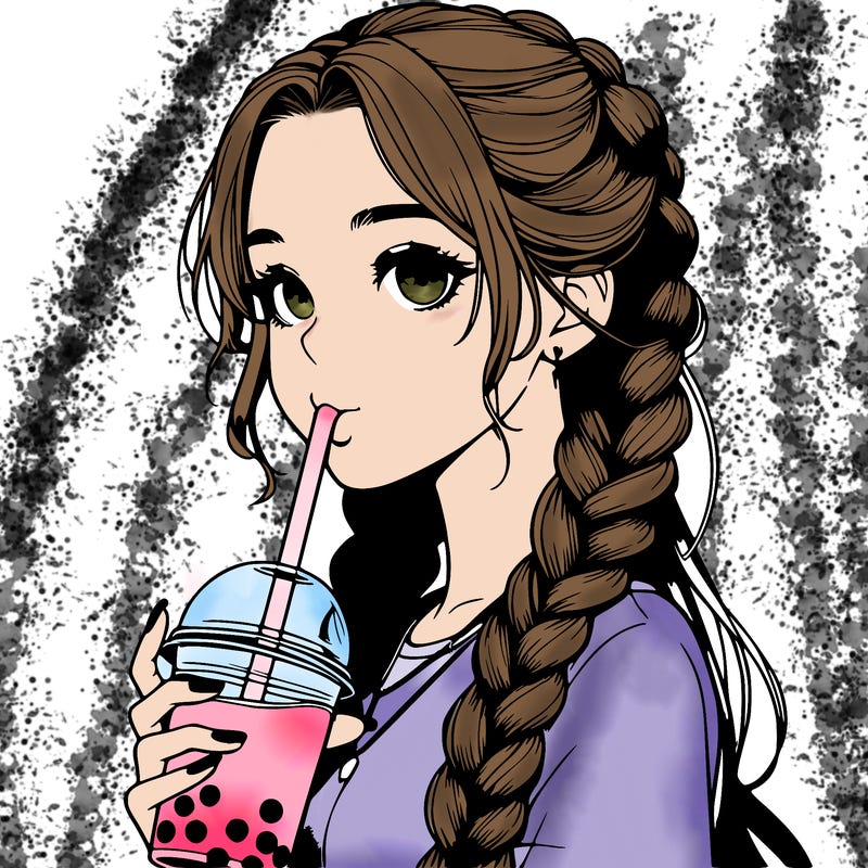 realistic girl with braided hair drinking boba