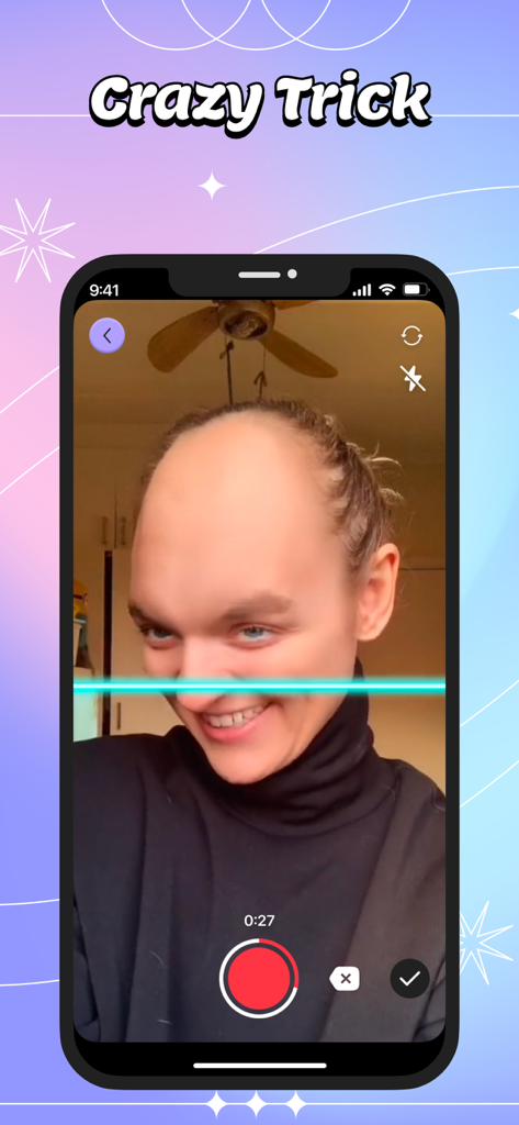Face Delay - Time Warp Scan - Face Delay app showing a viral time warp scan filter with a funny face distortion effect