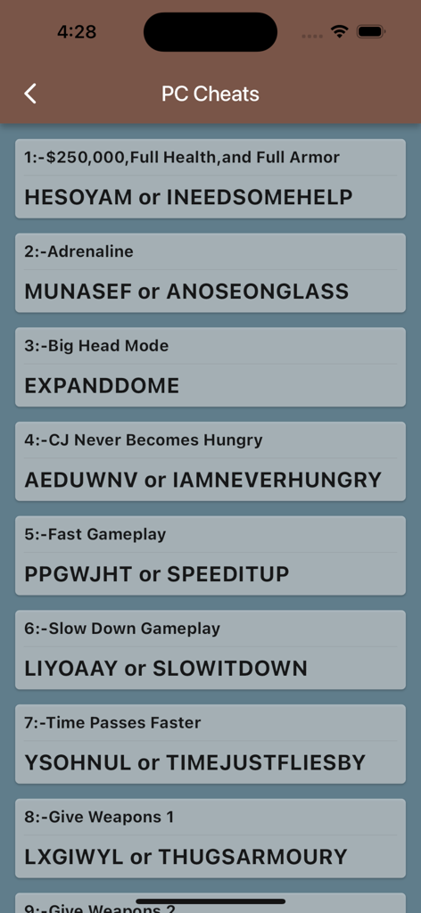 A list of GTA San Andreas PC cheat codes for health money and weapons