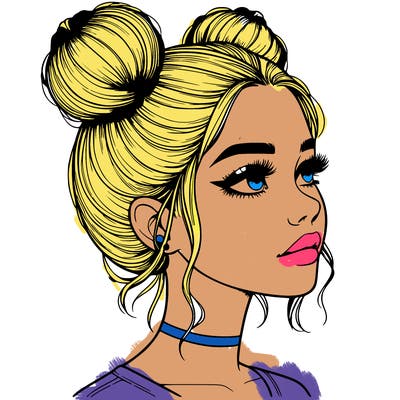 realistic girl with buns on the top of her head