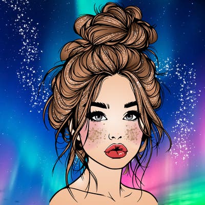 realistic girl with a messy bun and she has lips