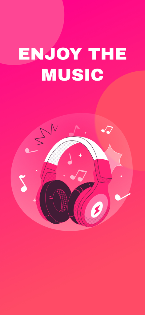 Écran promotionnel de l'application MeloZen montrant un casque rose et blanc avec le texte Profitez de la musique