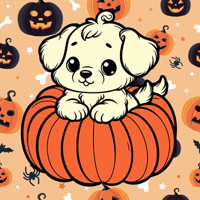 cute little puppy in a pumpkin